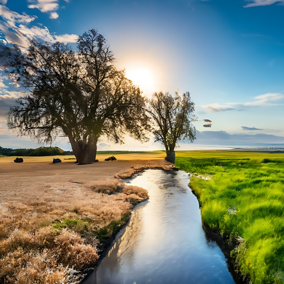 Baum neben grünen und vertrocknetem Gras