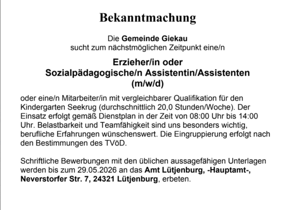 Bild vergr&ouml;&szlig;ern: StellenanzeigeKiTa
