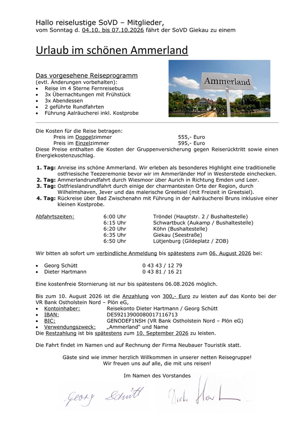 Reiseank&uuml;ndigung